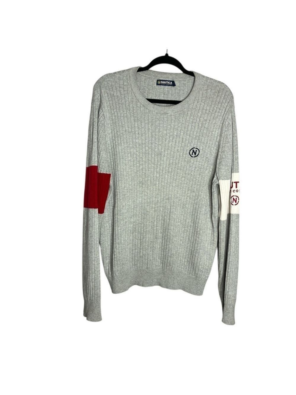Nautica Gray Crewneck Sweater with Ribbed Knit Design Retro 90’s, size L